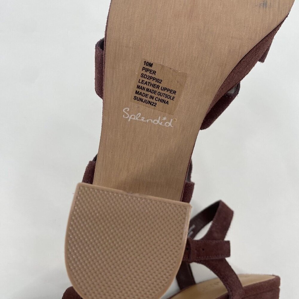 Splendid Womens Size 10 Piper Suede Platform Heeled Sandals Raisin Strappy Boho - Picture 7 of 13